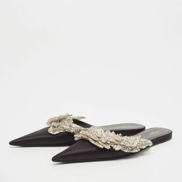 Balenciaga Shoes - Balenciaga Satin Sequin Embellished Slash Slippers